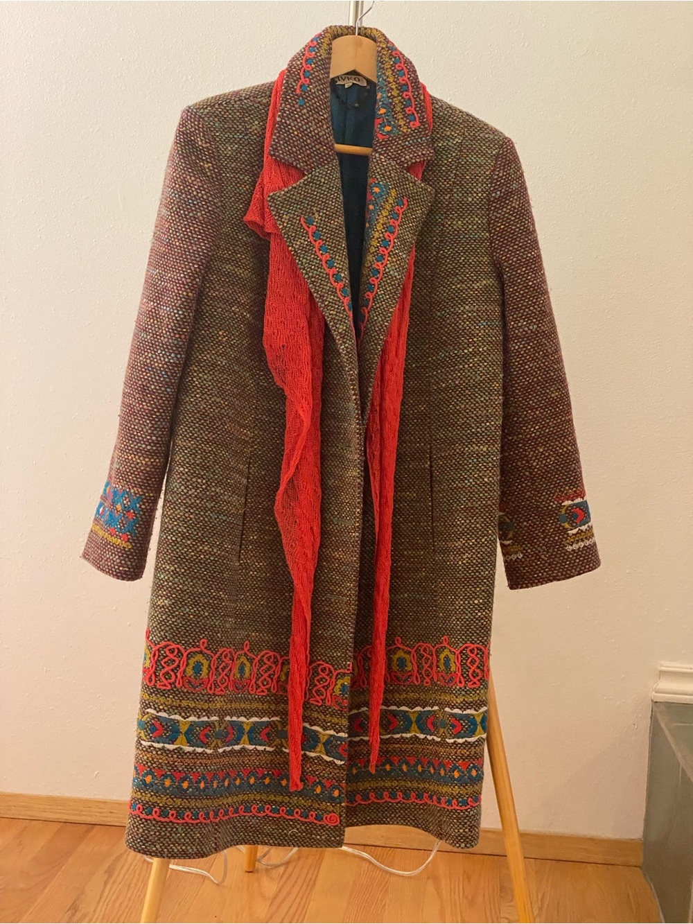 Ivko Embroidered Wool-Blend Coat (Size 38)